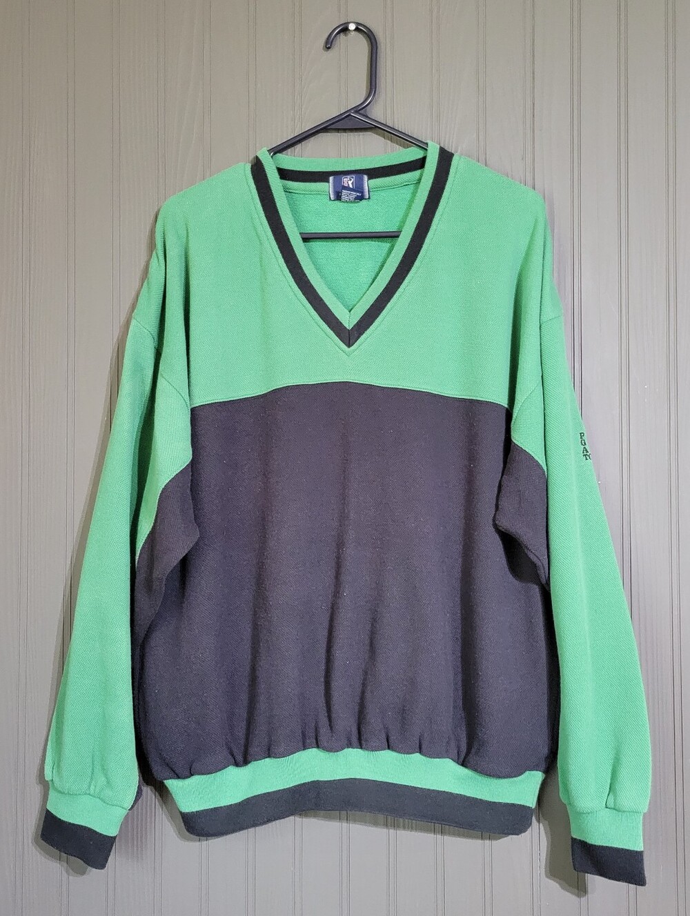 Vintage PGA Tour Long Sleeve Golf Sweater V-Neck Green Black Men's Large